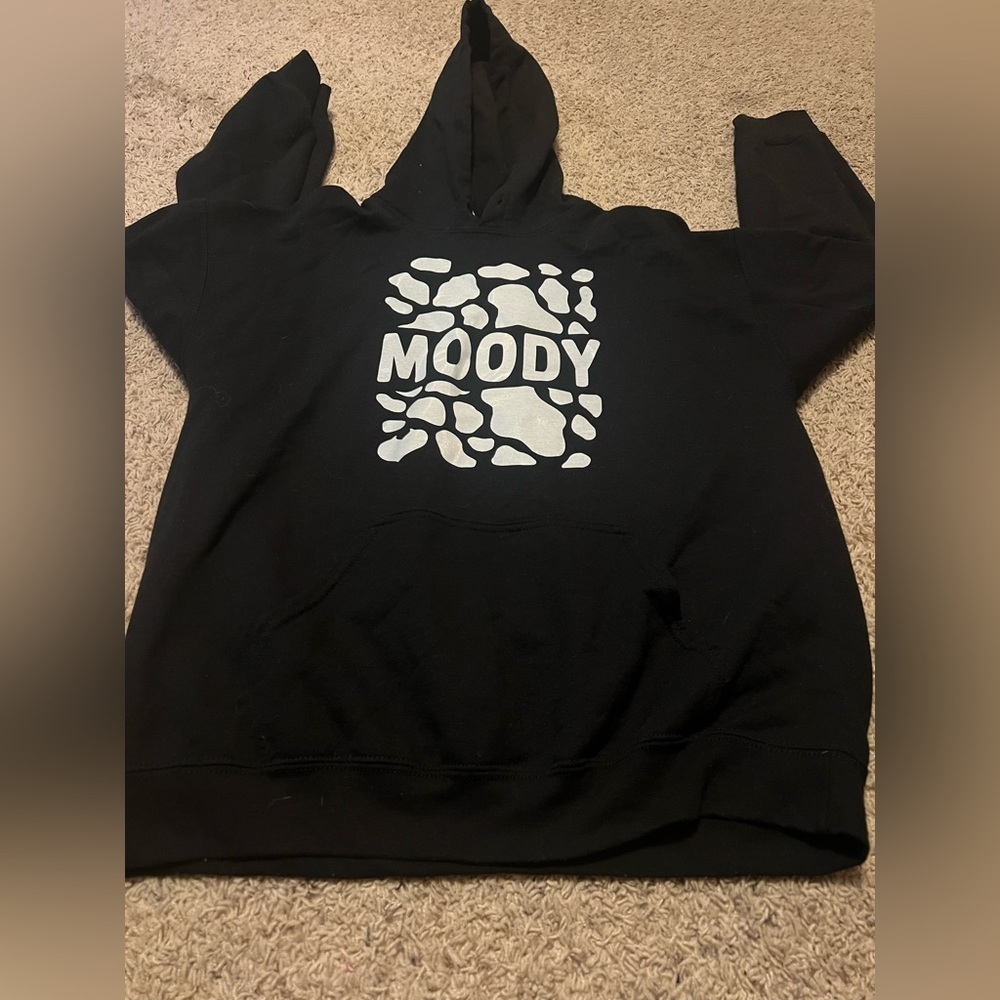 Black Moody cow hooded sweatshirt